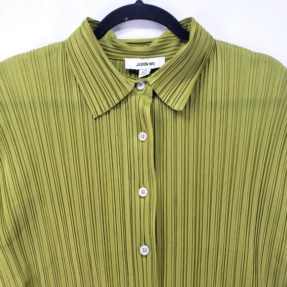 Jason Wu Collection Women's Extended Shoulder Button Up Blouse Green Size L - Picture 7 of 14